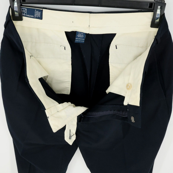 Polo Ralph Lauren Dress Pants 36 x 32 Mens Navy Blue Pleated Cuffed Unlined - Picture 9 of 9
